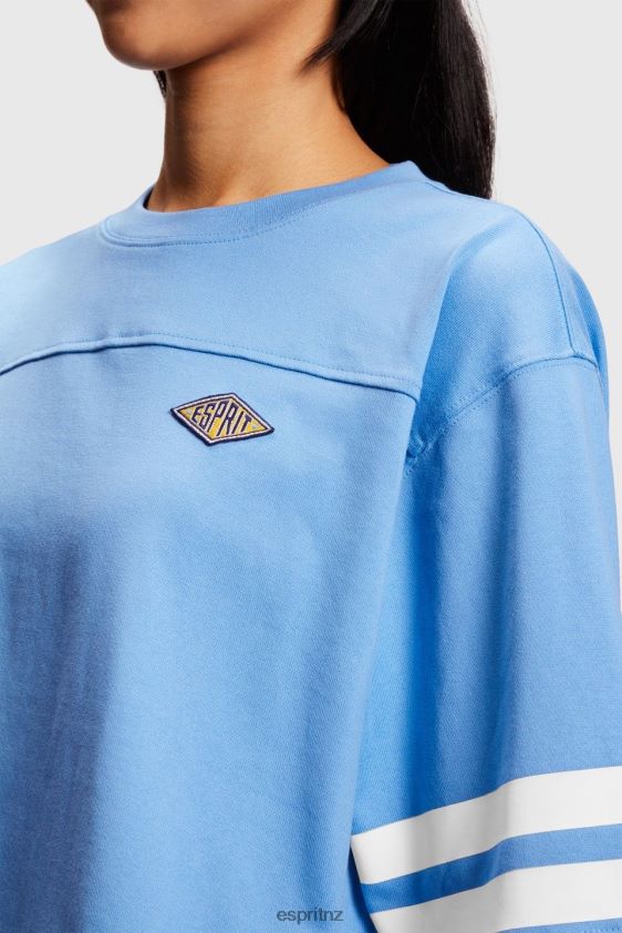 Women Esprit Light Blue Lavender Cropped varsity logo rugby tee T-Shirts XF4444414 - Image 2