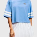 Women Esprit Light Blue Lavender Cropped varsity logo rugby tee T-Shirts XF4444414