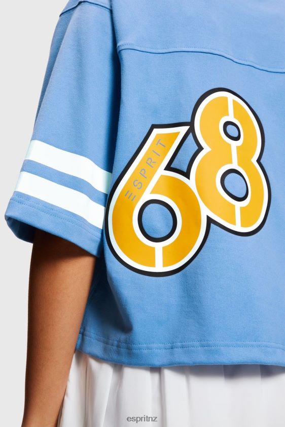 Women Esprit Light Blue Lavender Cropped varsity logo rugby tee T-Shirts XF4444414 - Image 3