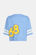 Women Esprit Light Blue Lavender Cropped varsity logo rugby tee T-Shirts XF4444414 - Image 5