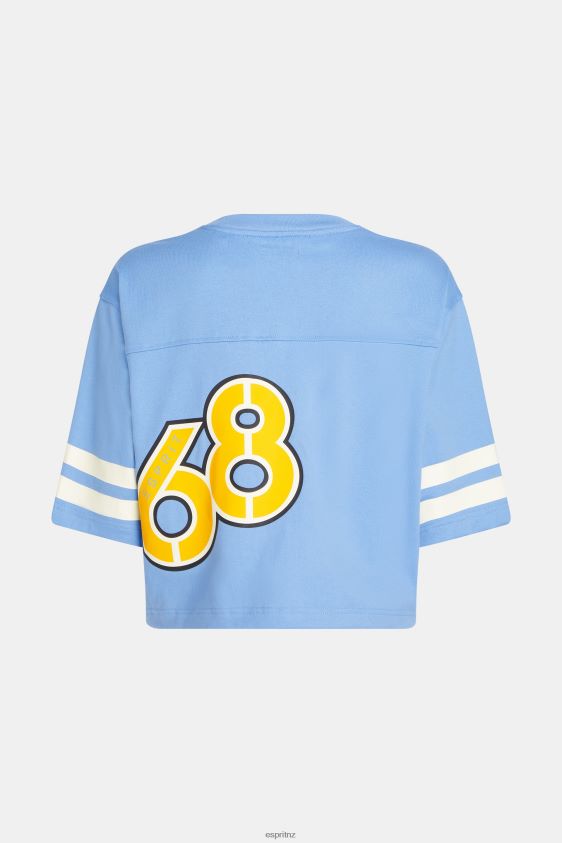 Women Esprit Light Blue Lavender Cropped varsity logo rugby tee T-Shirts XF4444414 - Image 5