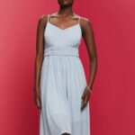 Women Esprit Light Blue Lavender Elastic Waist Mesh Dress Dresses XF444466