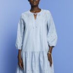 Women Esprit Light Blue Lavender Embroidered dress, 100% cotton Dresses XF4444187