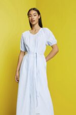 Women Esprit Light Blue Midi shirt dress with a tie belt, cotton blend Dresses XF4444236