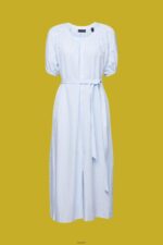 Women Esprit Light Blue Midi shirt dress with a tie belt, cotton blend Dresses XF4444236 - Image 5