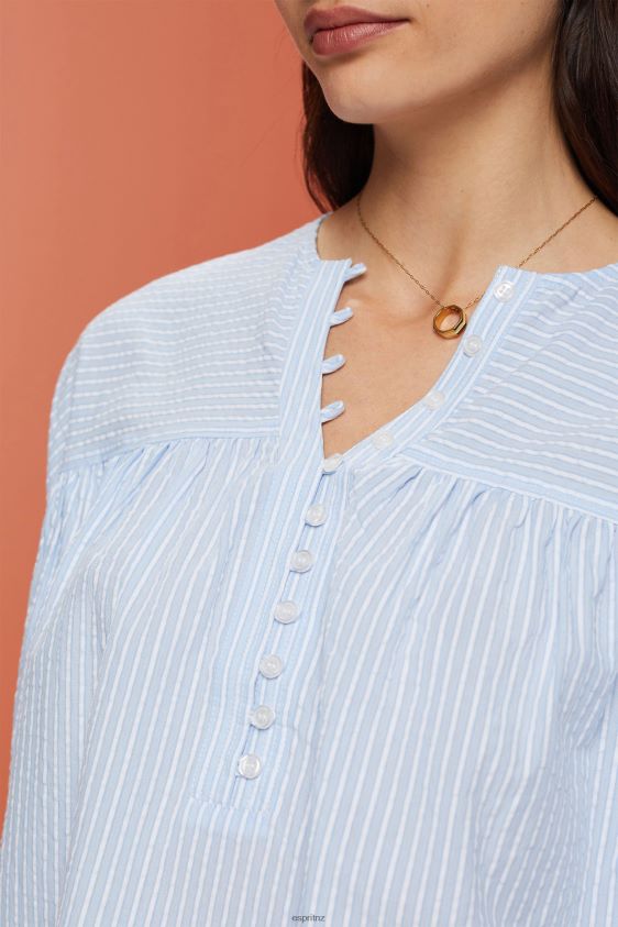 Women Esprit Light Blue Textured short-sleeve blouse Blouses XF4444118 - Image 3