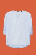 Women Esprit Light Blue Textured short-sleeve blouse Blouses XF4444118 - Image 5