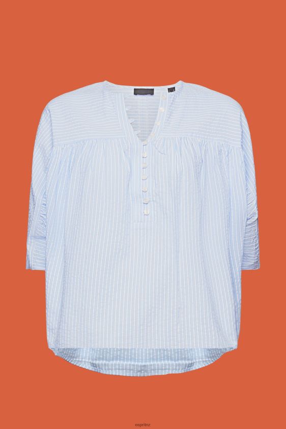 Women Esprit Light Blue Textured short-sleeve blouse Blouses XF4444118 - Image 5