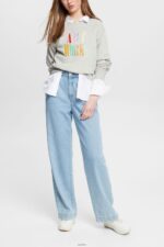 Women Esprit Light Grey Casual slogan sweatshirt Sweatshirts & Hoodies XF4444540 - Image 2