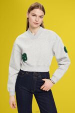 Women Esprit Light Grey Cropped varsity patch sweatshirt Sweatshirts & Hoodies XF4444418