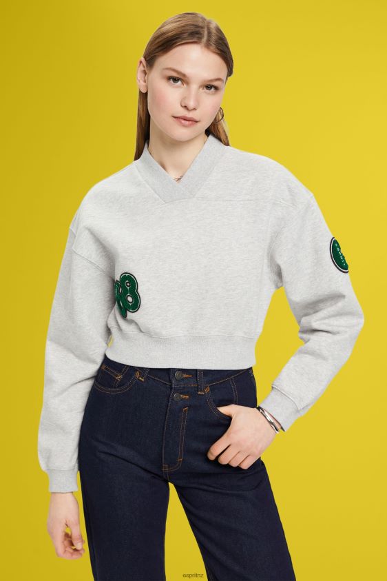Women Esprit Light Grey Cropped varsity patch sweatshirt Sweatshirts & Hoodies XF4444418 - Image 1