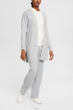 Women Esprit Light Grey High-rise rib knit trousers Trousers & Pants XF4444466 - Image 2