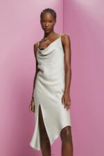 Women Esprit Light Grey Lace midi dress, LENZING ECOVERO Dresses XF4444216
