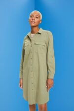 Women Esprit Light Khaki Cotton shirt dress Dresses XF444445
