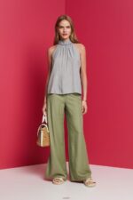 Women Esprit Light Khaki Satin wide leg trousers Trousers & Pants XF444491 - Image 2