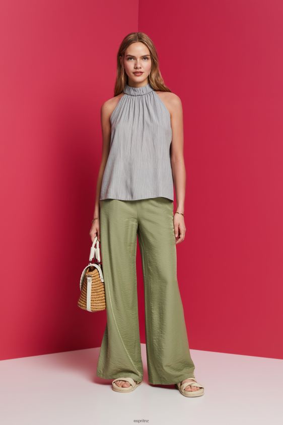 Women Esprit Light Khaki Satin wide leg trousers Trousers & Pants XF444491 - Image 2
