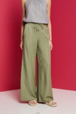 Women Esprit Light Khaki Satin wide leg trousers Trousers & Pants XF444491