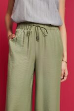 Women Esprit Light Khaki Satin wide leg trousers Trousers & Pants XF444491 - Image 3
