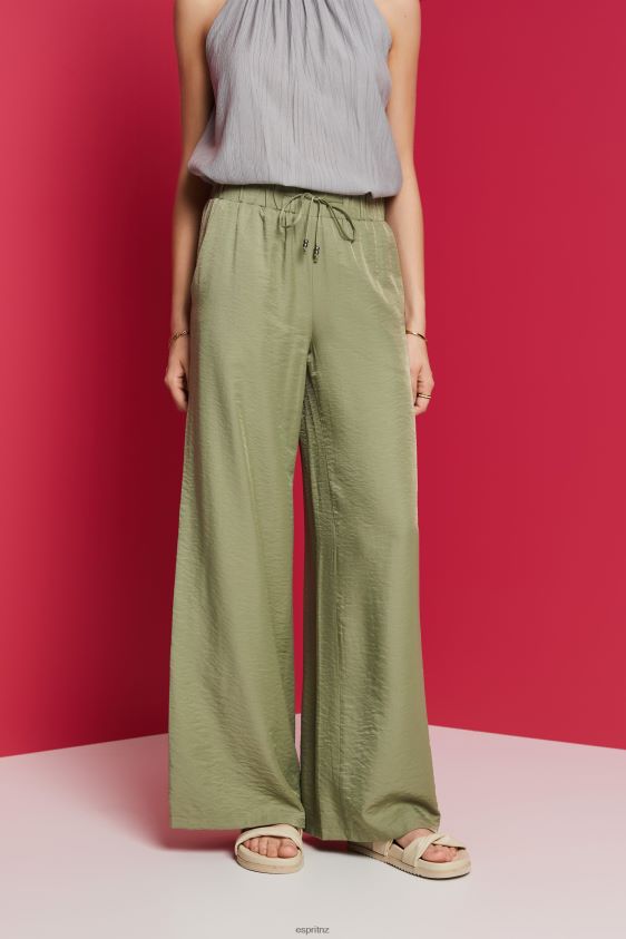 Women Esprit Light Khaki Satin wide leg trousers Trousers & Pants XF444491 - Image 1