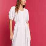 Women Esprit Light Pink Midi shirt dress with a tie belt, cotton blend Dresses XF4444129