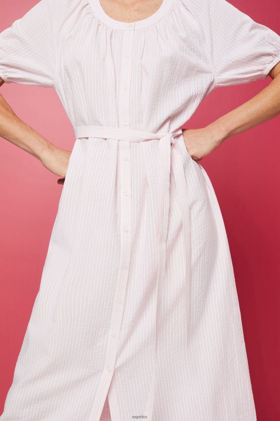 Women Esprit Light Pink Midi shirt dress with a tie belt, cotton blend Dresses XF4444129 - Image 3