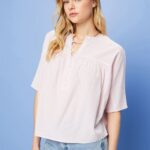 Women Esprit Light Pink Textured short-sleeve blouse Blouses XF4444117