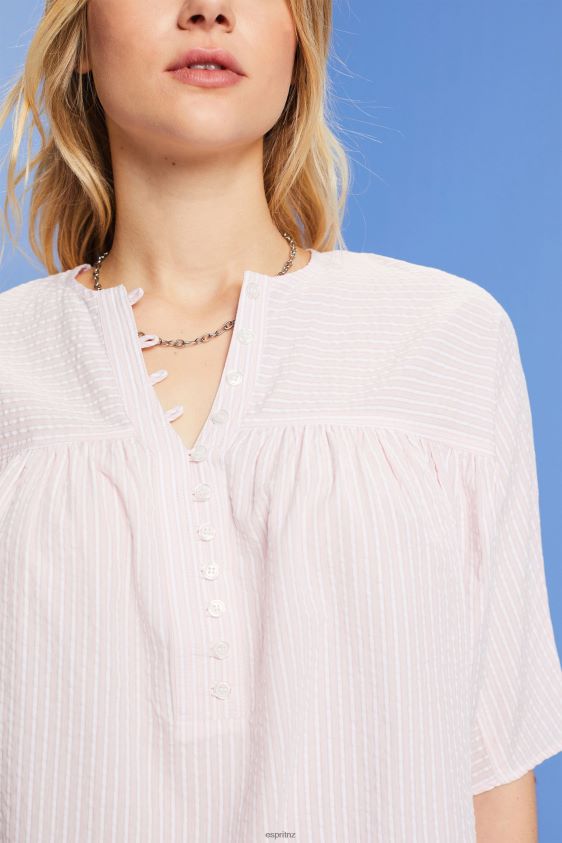 Women Esprit Light Pink Textured short-sleeve blouse Blouses XF4444117 - Image 3