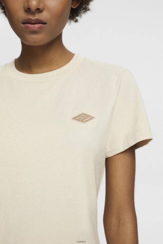 Women Esprit Light Taupe Cotton T-shirt with embroidered logo T-Shirts XF4444148 - Image 3