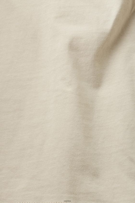 Women Esprit Light Taupe Cotton T-shirt with embroidered logo T-Shirts XF4444148 - Image 4