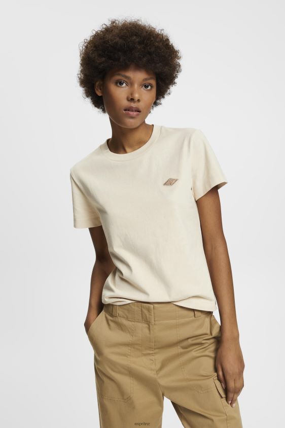 Women Esprit Light Taupe Cotton T-shirt with embroidered logo T-Shirts XF4444148 - Image 1