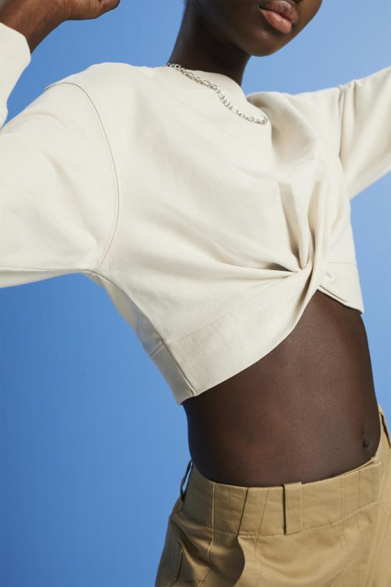 Women Esprit Light Taupe Cropped knot detail sweatshirt Sweatshirts & Hoodies XF4444218 - Image 3