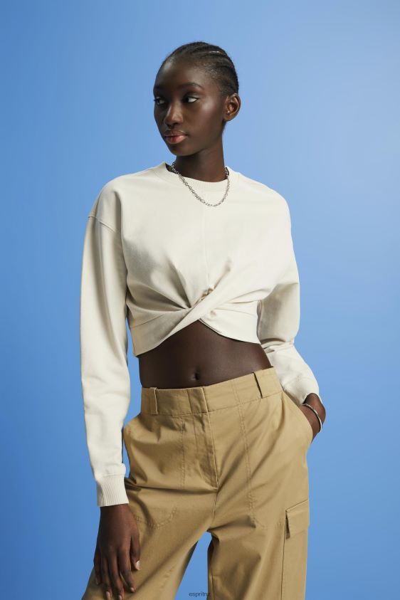 Women Esprit Light Taupe Cropped knot detail sweatshirt Sweatshirts & Hoodies XF4444218 - Image 1