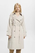 Women Esprit Light Taupe Double-breasted trench coat Coats XF4444266