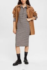 Women Esprit Light Taupe Striped polo dress Dresses XF4444434 - Image 2