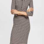 Women Esprit Light Taupe Striped polo dress Dresses XF4444434