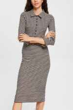 Women Esprit Light Taupe Striped polo dress Dresses XF4444434