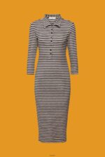 Women Esprit Light Taupe Striped polo dress Dresses XF4444434 - Image 5