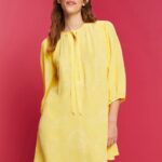 Women Esprit Light Yellow Patterned mini dress with a bow tie Dresses XF4444128