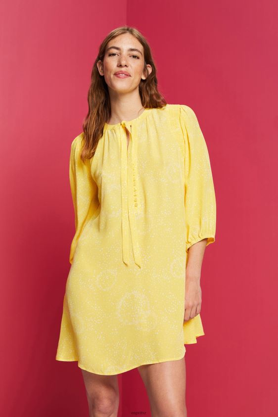 Women Esprit Light Yellow Patterned mini dress with a bow tie Dresses XF4444128 - Image 1