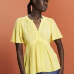 Women Esprit Light Yellow Short sleeve blouse with tie belt Blouses XF4444222
