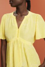 Women Esprit Light Yellow Short sleeve blouse with tie belt Blouses XF4444222 - Image 3