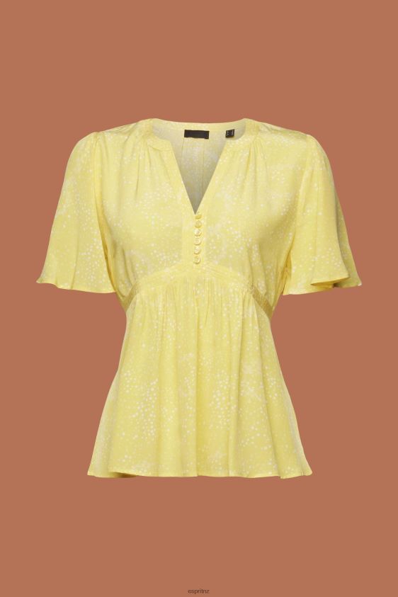 Women Esprit Light Yellow Short sleeve blouse with tie belt Blouses XF4444222 - Image 5
