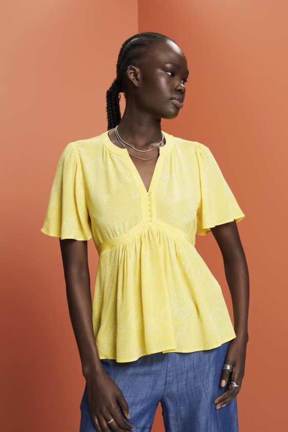 Women Esprit Light Yellow Short sleeve blouse with tie belt Blouses XF4444222 - Image 1