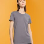 Women Esprit Medium Grey Cotton crewneck t-shirt T-Shirts XF4444455