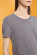 Women Esprit Medium Grey Cotton crewneck t-shirt T-Shirts XF4444455 - Image 3