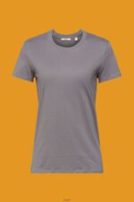 Women Esprit Medium Grey Cotton crewneck t-shirt T-Shirts XF4444455 - Image 5