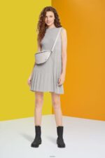 Women Esprit Medium Grey Pleated fit and flare dress Dresses XF4444381 - Image 2