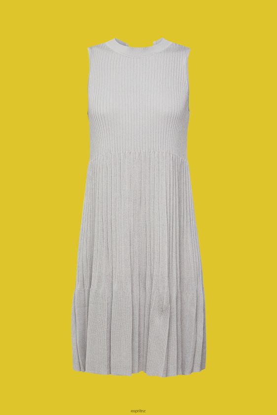 Women Esprit Medium Grey Pleated fit and flare dress Dresses XF4444381 - Image 5