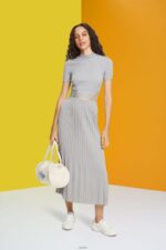 Women Esprit Medium Grey Pleated midi skirt Skirts XF4444481 - Image 2