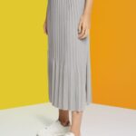 Women Esprit Medium Grey Pleated midi skirt Skirts XF4444481